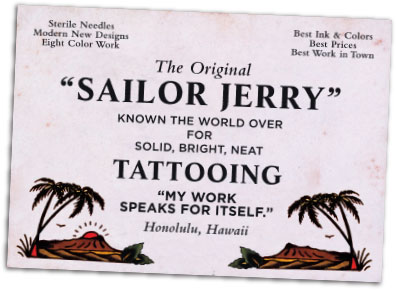 A flyer for Sailor Jerry's tattoo parlor in Honolulu